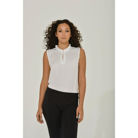 Sleeveless Keyhole Blouse | Ruffle Neck Blouse | NWT | Compare to Misook - Picture 4 of 9